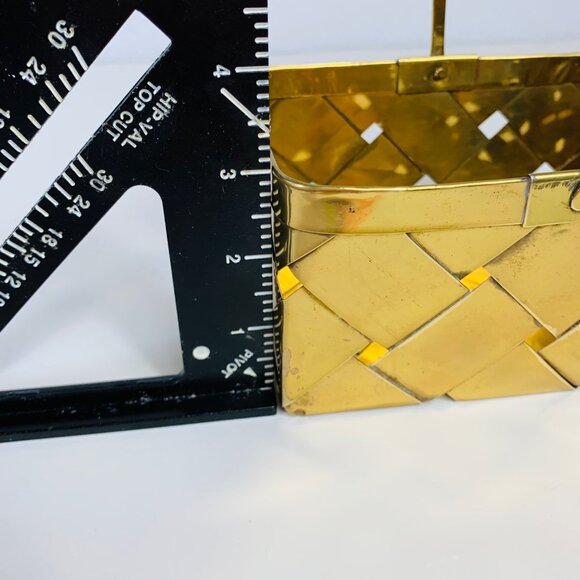 Brass Basket Woven Handle Boho Style Trinket Dish Rectangle Catchall Eclectic - Picture 9 of 14